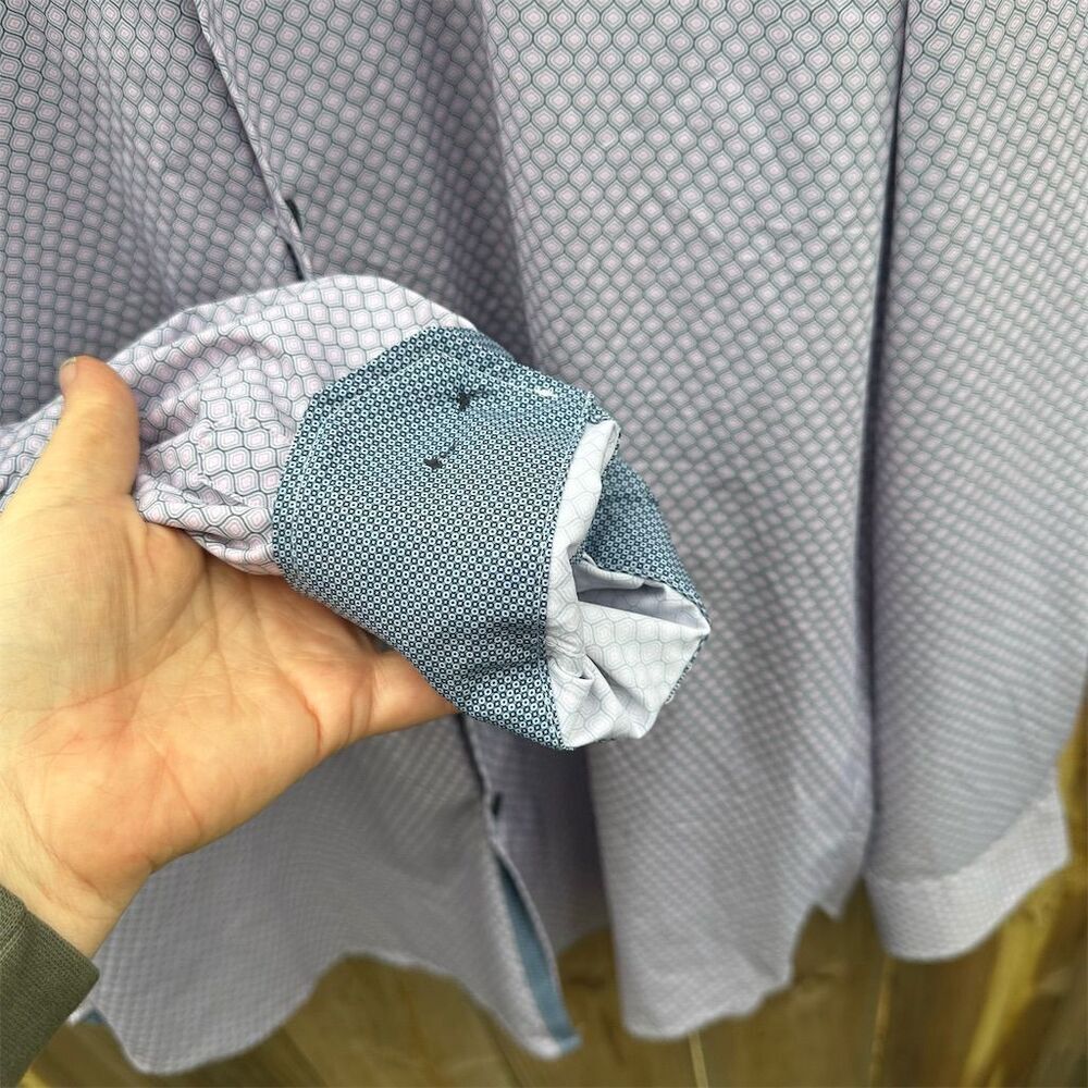 WRK Men's Geometric Dot Print Button-Up Dress Shirt Purple 17.5 - Picture 4 of 5